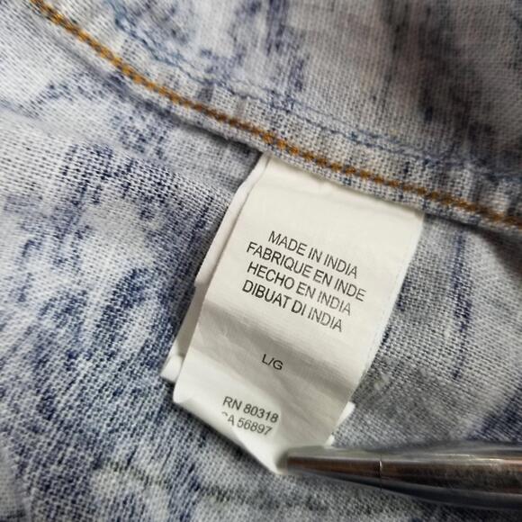 Lucky Brand Linen Blend Hawaiian Shirt Mens Large Blue Tropical Vacation - Picture 10 of 11